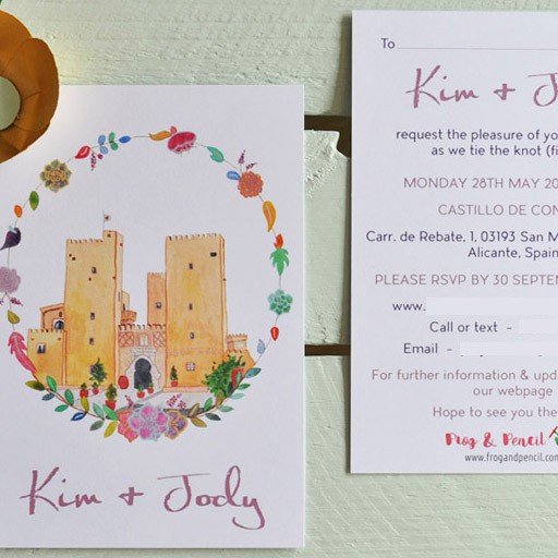 Spanish castle wedding invitation