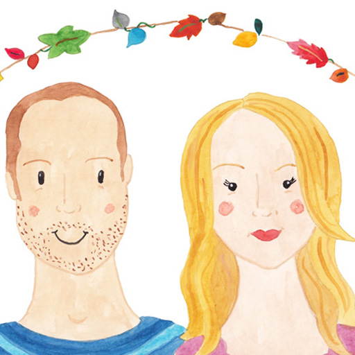 Jayne and Dan watercolour couples portrait with garland