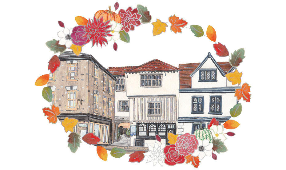 October Calendar page Tombland Norwich illustration. Illustration of Tombland Norwich