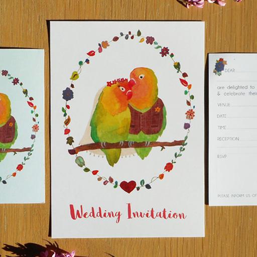 Ready-to-Write Lovebirds wedding invitation choices